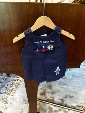 Koala Baby Navy Blue Corduroy Baby Romper with Train Embroidery